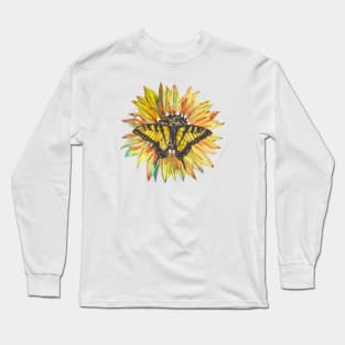 Watercolor sunflower and a butterfly Long Sleeve T-Shirt